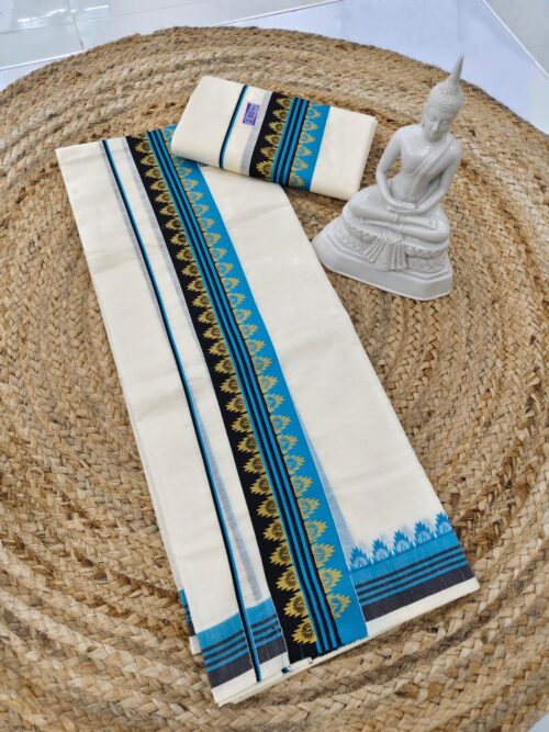 GOLDEN TEMPLE DESIGN ON MULTI COLOUR SETMUNDU - Image 2
