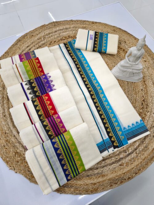 GOLDEN TEMPLE DESIGN ON MULTI COLOUR SETMUNDU