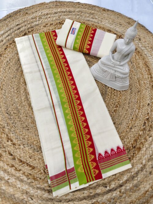 GOLDEN TEMPLE DESIGN ON MULTI COLOUR SETMUNDU - Image 4