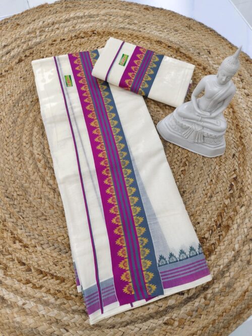 GOLDEN TEMPLE DESIGN ON MULTI COLOUR SETMUNDU - Image 3