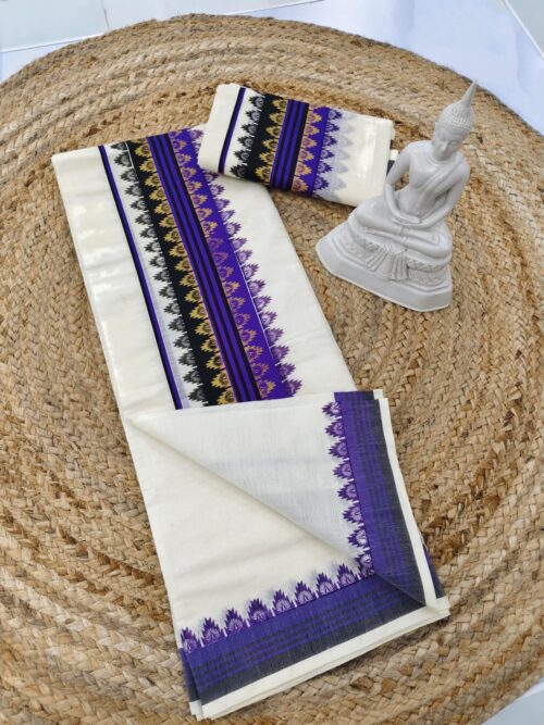 GOLDEN TEMPLE DESIGN ON MULTI COLOUR SETMUNDU - Image 5