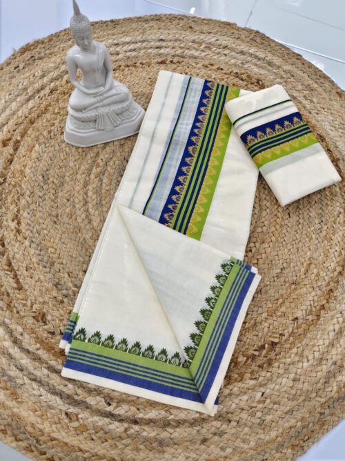 GOLDEN TEMPLE DESIGN ON MULTI COLOUR SETMUNDU - Image 8