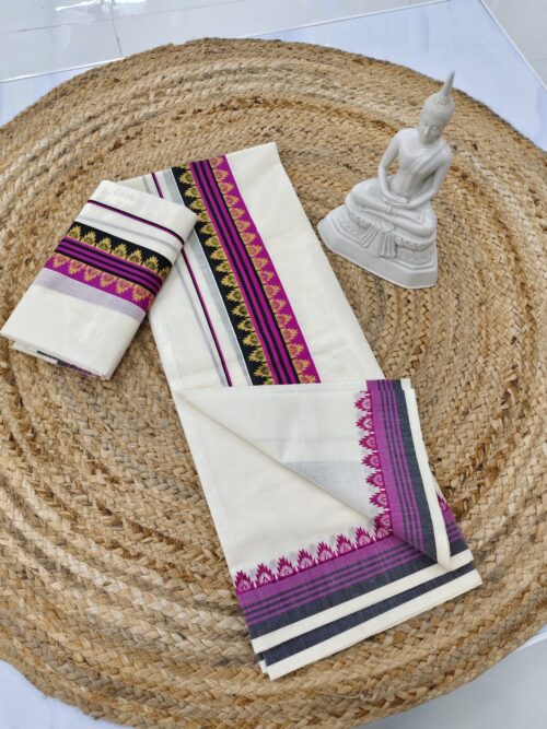 GOLDEN TEMPLE DESIGN ON MULTI COLOUR SETMUNDU - Image 7