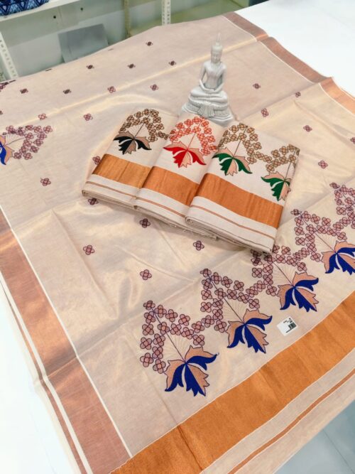 KERALA SAREE COPPER TISSUE EMBROIDERY - Image 2