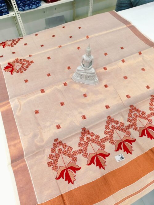 KERALA SAREE COPPER TISSUE EMBROIDERY - Image 4