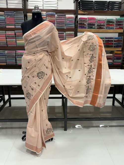KERALA SAREE COPPER TISSUE EMBROIDERY