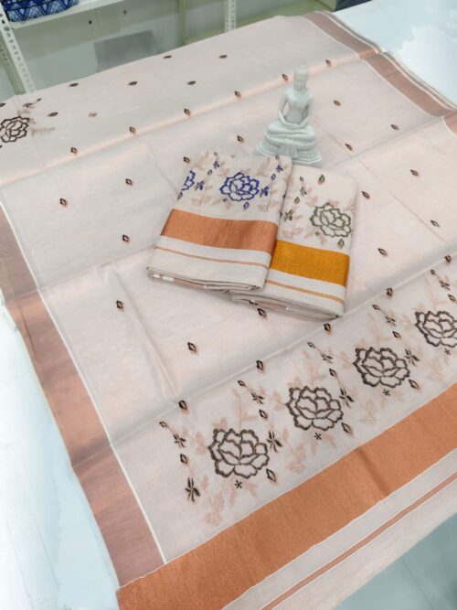 KERALA SAREE COPPER TISSUE EMBROIDERY - Image 2