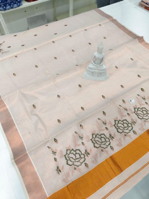 KERALA SAREE COPPER TISSUE EMBROIDERY - Image 5