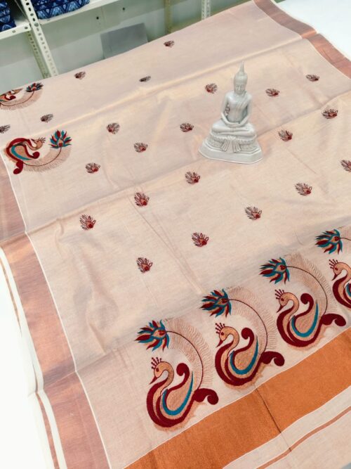 KERALA SAREE COPPER TISSUE EMBROIDERY - Image 7