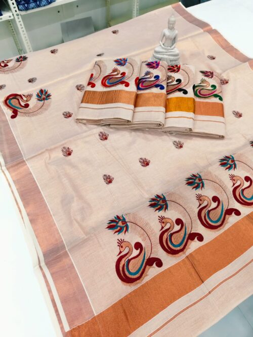 KERALA SAREE COPPER TISSUE EMBROIDERY