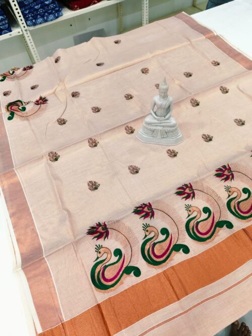 KERALA SAREE COPPER TISSUE EMBROIDERY - Image 5