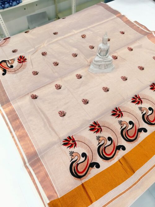KERALA SAREE COPPER TISSUE EMBROIDERY - Image 6