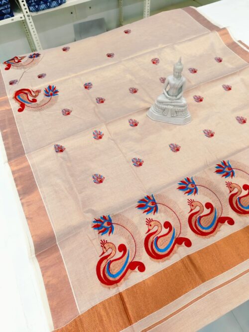 KERALA SAREE COPPER TISSUE EMBROIDERY - Image 4