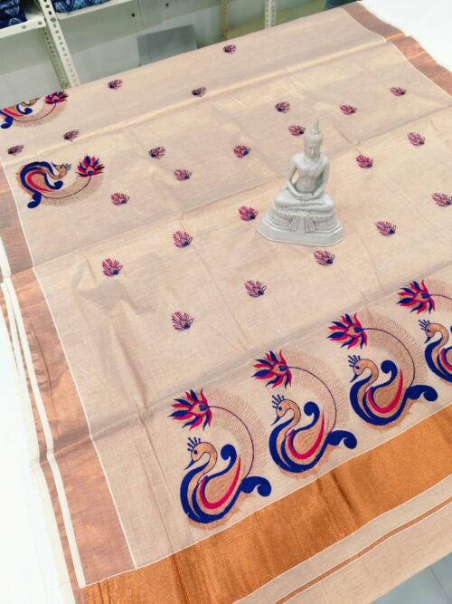 KERALA SAREE COPPER TISSUE EMBROIDERY - Image 3