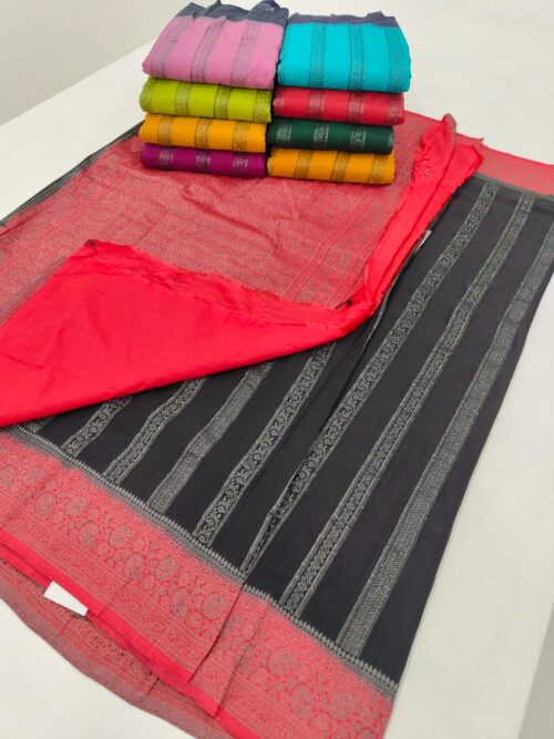 STRIPED GEORGET BANRASSI SAREE - Image 9