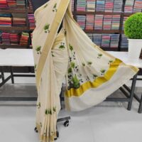 cotton checked digital print saree