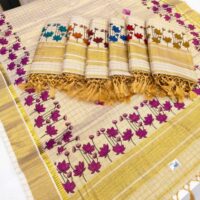 TISSUE CHECK LOTUS PRINTED SAREE