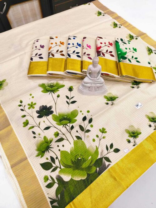 cotton checked digital print saree - Image 3