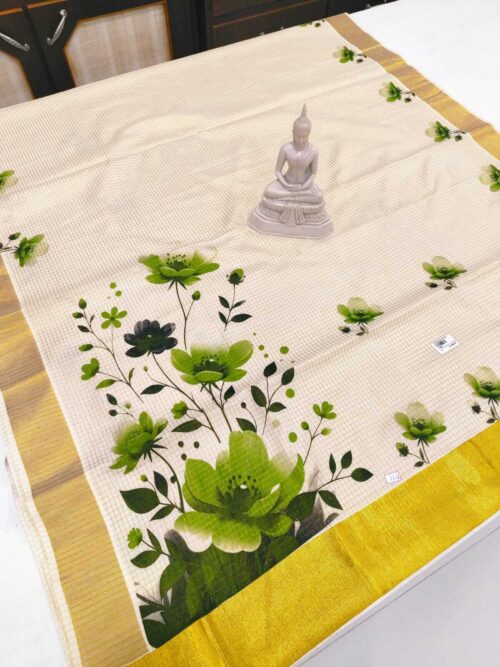 cotton checked digital print saree - Image 2