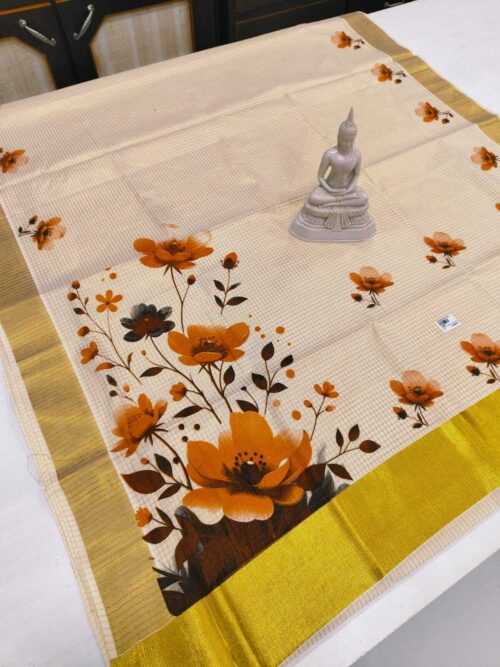 cotton checked digital print saree - Image 5