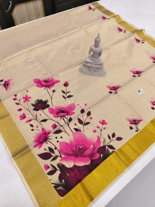 cotton checked digital print saree - Image 7